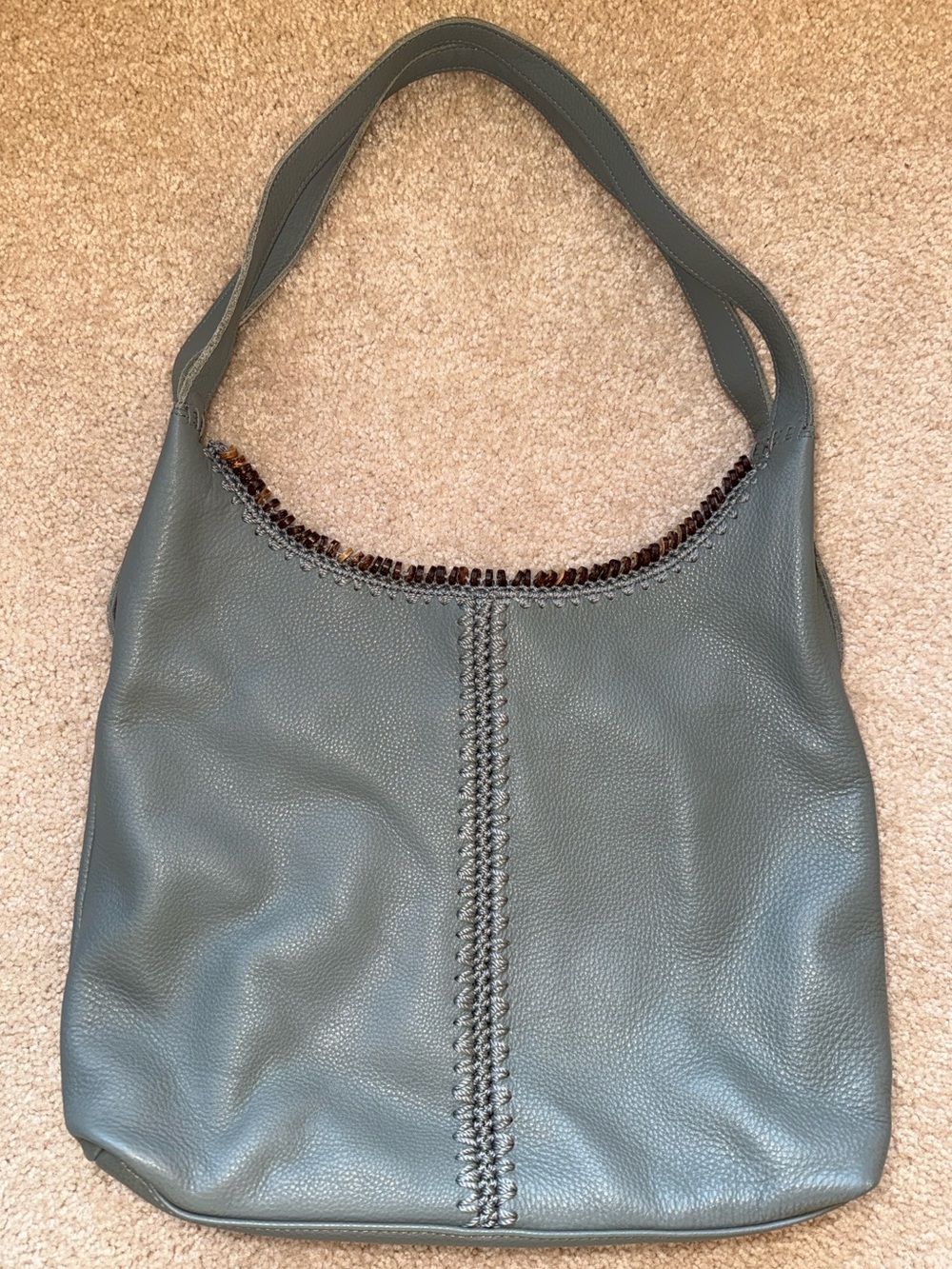 The Sak Gray Shoulder Bag with Brown Bead Trim